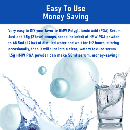 MAYKER Pure Polyglutamic Acid Powder 0.70 OZ, High Molecular Weight | Cosmetic Humectant for DIY Hydrating Serums | Water Soluble, Smooth, Moisture Locking Ingredient
